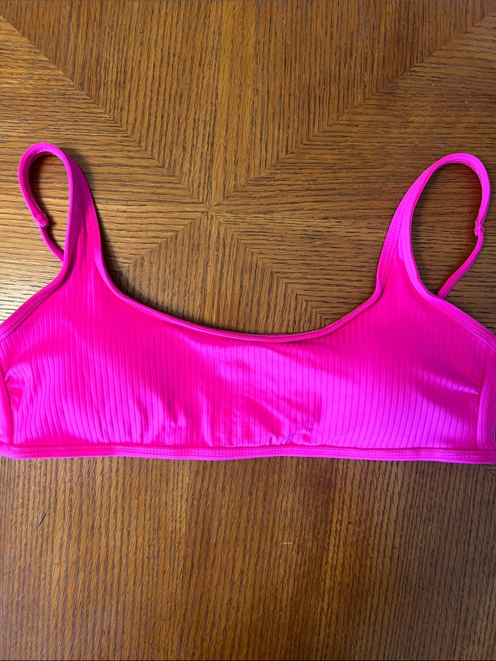 Bright Hot Pink Ribbed Bikini Top B28